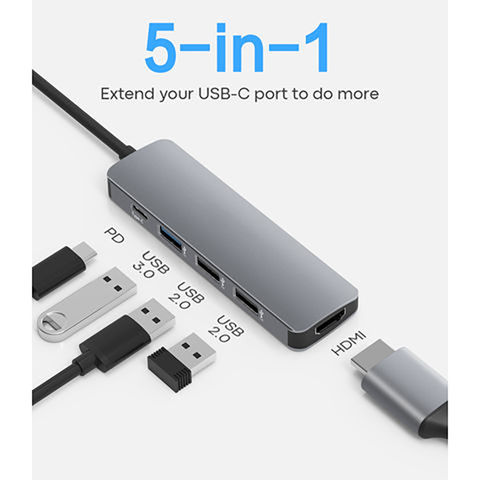 Adaptador multipuerto USB-C 5 en 1 con HDMI 4K, USB 3.0/2.0, 100W PD, concentrador Thunderbolt 3, puerto USB