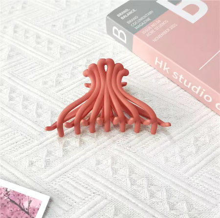 Small Hair Claw Clips: Flower Plastic Hair Claws With Ribbon Detail - View #2