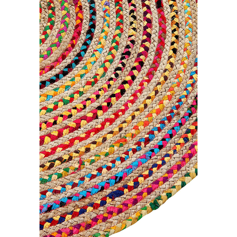  Alfombra redonda de yute y algodón multicolor Chindi trenzada a  mano, tejida a mano con tela vibrante multicolor, alfombra bohemia colorida  para decoración del hogar (48 x 48 pulgadas (4 pies