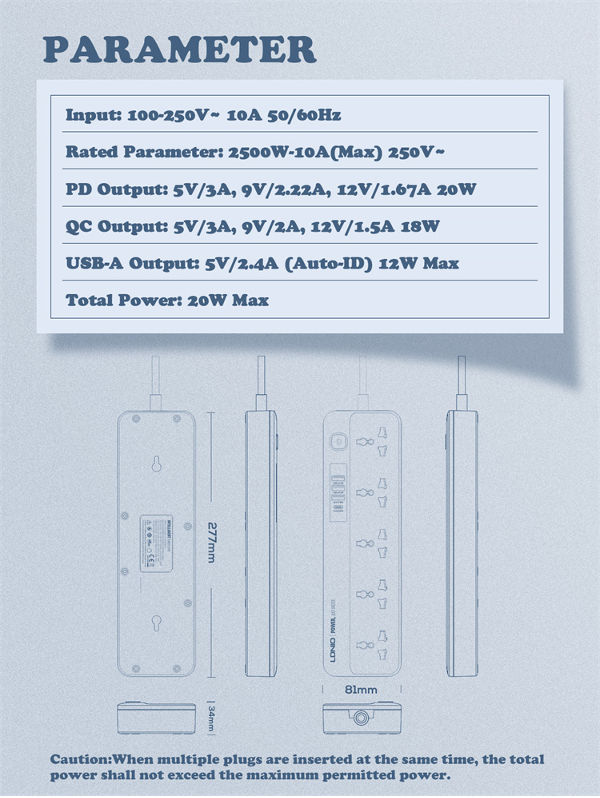LDNIO Multi-Function Power Strip , 5 Power Sockets +1PD 20W+1QC 18W+2 AUTO-ID SC5415 supplier