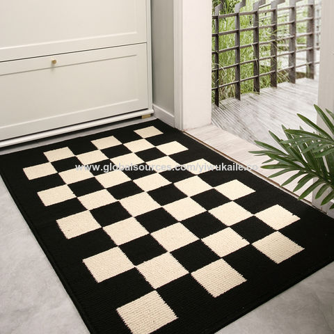 Home Decor Anti-slip Carpet Mat Black White Checkered Pattern Silicone  Floor Mat Modern Bedroom Carpet Diatom Mud Material