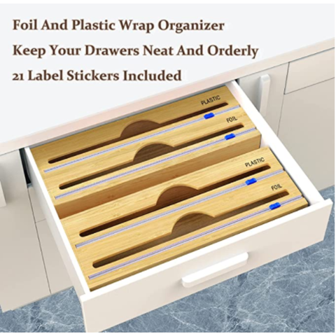 Tin Foil Plastic Wrap 2 Slot 21 Roll Dispenser Holder Cutter 21 Label  Stickers