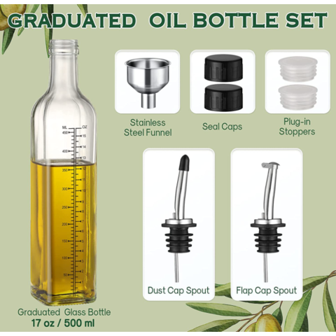 Buy Wholesale China 17oz Glass Olive Oil Bottle Dispenser - Green Oil And  Vinegar Cruet With Pourers And Funnel & Olive Bottle at USD 2.3