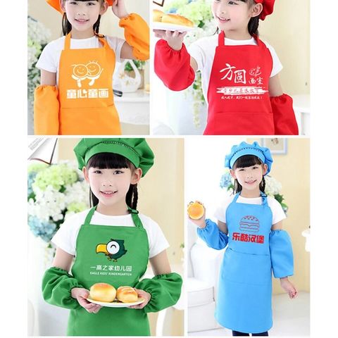 2 Pcs/Set Children Junior Apron Chef Hat Pocket Suit Kids Cooking