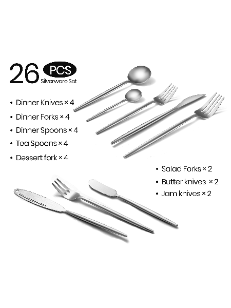Stainless Steel Kids Silverware Set - 24-Piece Toddler Utensils with 8  Forks, 8 Spoons and 8 Kid-Friendly Knives - Flatware Metal Cutlery Set for