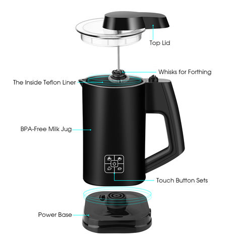 Secura Milk Frother, Electric Milk Steamer Stainless Steel, 8.4oz/250ml  Automatic Hot and Cold Foam Maker and Milk Warmer for Latte, Macchiato  (Black) 