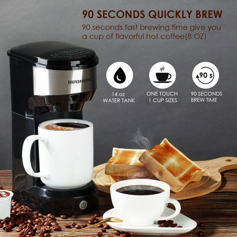 Cafetera de una sola porción, taza K y máquina de café molido 2 en 1,  tamaños de preparación de 6 a 14 onzas, mini cafetera de una taza con  función de