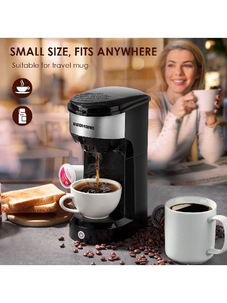  Programmable Single Serve Coffee Makers With Portable Travel Mug  Compatible with K Cup Pod & Coffee Ground, Mini 2-In-1 Coffee Machines with  Brew Strength Control, Personal Compact Coffee Brewer 14 Oz