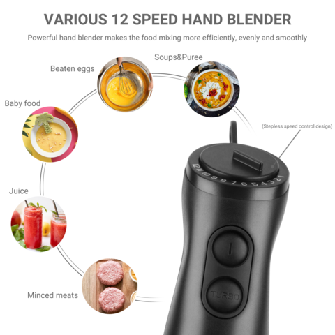 Buy Wholesale China Household Food Grinder 12 Various Speed Hand Blender  4-in-1 Immersion Stick Blenders For Cooking & 4 In 1 Stick Blender at USD  18.9