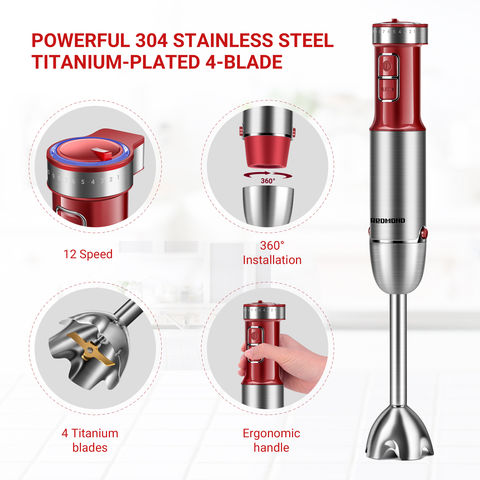 5 CORE Powerful Immersion Blender Red 500 Watt Multi-Purpose Hand Blender  Heavy Duty Copper