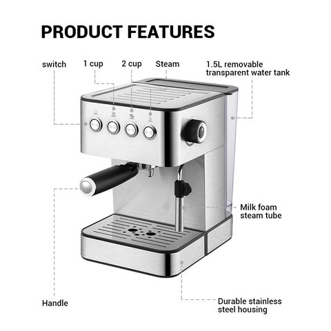 1.7L Steam Wand Milk Frother , Water Boiler Milk Foaming Machine 15 Bar For  Cafe