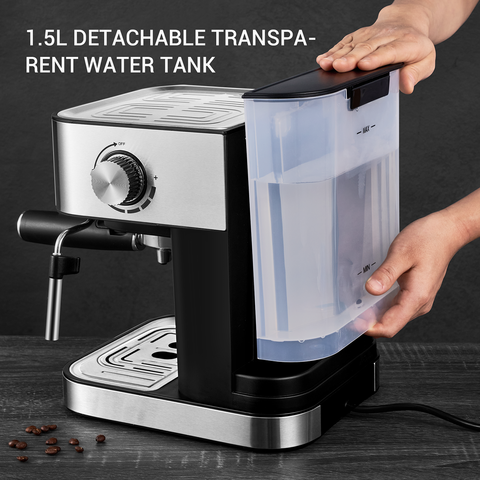 Espresso Machine w/ Milk Frother, 20 Bar Pump, 1.5L Water Tank, 1050W -  Semi-Aut