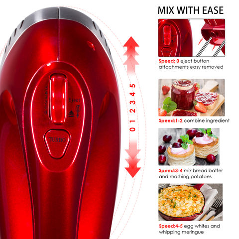 Buy Wholesale China Hm016 Red Color Professional Manual Electric Hand Mixer  For Mixing With 5 Speed & Hand Mixer at USD 13.5