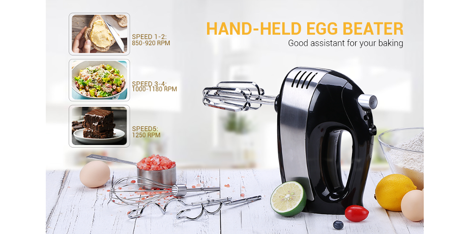 Buy Wholesale China 5-speed Kitchen Cooking Hand Stick Mixer Egg Beater  With Dough Hook Handheld Food Mixers & Kitchen Food Mixer Hand Mixers at  USD 13.3