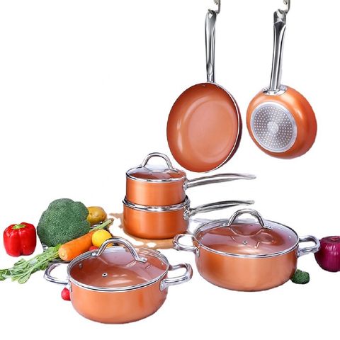 10PCS Nonstick Granite Kitchen Cookware Cooking Pots Pans Set Copper