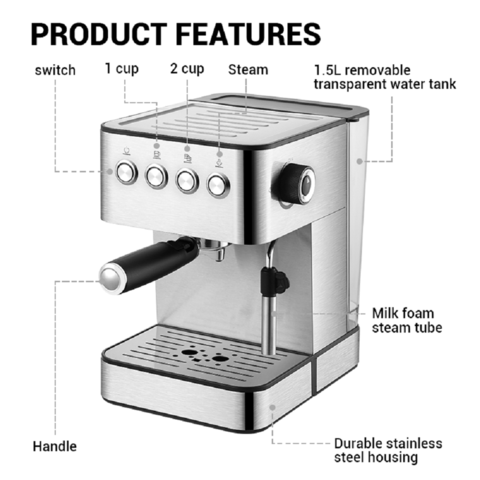 Dropship Espresso Machine With Milk Frother, 20 Bar Pump Pressure