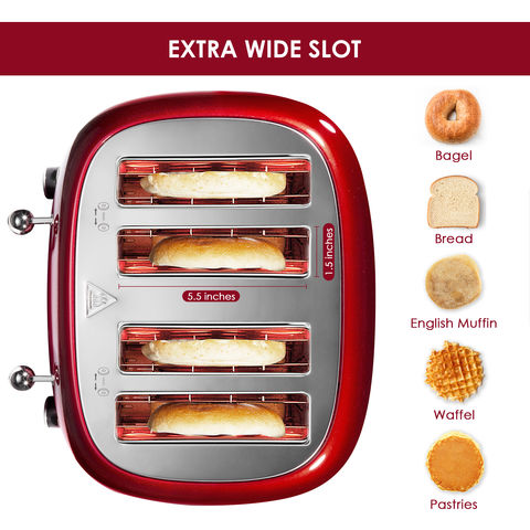 REDMOND 4 Slice Toaster, Countdown Stainless Steel Toaster with Bagel,  Defrost, Cancel Function, Extra Wide Slots, 6 Bread Shade Settings, 1650W