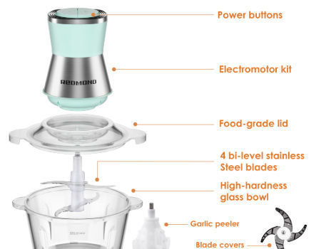 REDMOND Food Processor 8-Cup Electric Vegetable Chopper, 350W