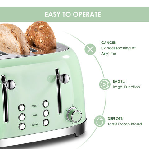  Toaster 2 Slice, Retro Small Toaster with Bagel, Cancel,  Defrost Function, Extra Wide Slot Compact Stainless Steel Toasters for  Bread Waffles,Green: Home & Kitchen