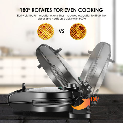 Belgian Waffle Maker, 8 inch Flip Waffle Irons with Non-Stick Surfaces, 900W Waffle Makers with Temperature Control, 4 Slice, Black, ETL CER