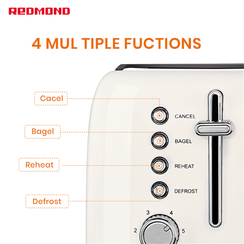  REDMOND Toaster 4 Slice, Stainless Steel Toaster With Bagel,  Defrost, Reheat Function: Home & Kitchen