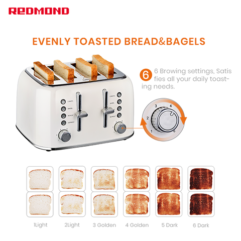 REDMOND 2 Slice Toaster Retro Stainless Steel Toaster with Bagel