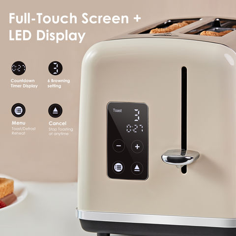 2 Slice Toaster, Retro Bread Toaster with LED Digital Countdown Timer,  Extra Wide Slots Toasters with 6 Bread Shade Settings, Bagel, Cancel,  Defrost