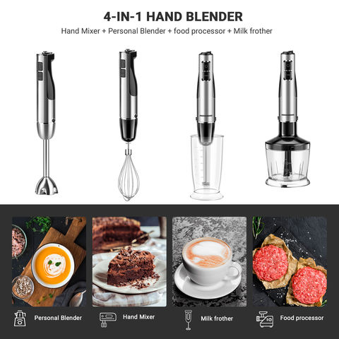 Immersion Hand Blender,500W-Stepless Speed 4-in-1 Smart Stick Blender, Egg  Whisk