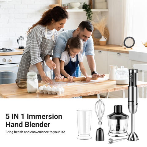 800W 5-in-1 Hand Blender Set: Immersion Stick Blender with 12-Speed  Control, Chopping Bowl, Whisk, Mixing Beaker, and Milk Frother Attachments  