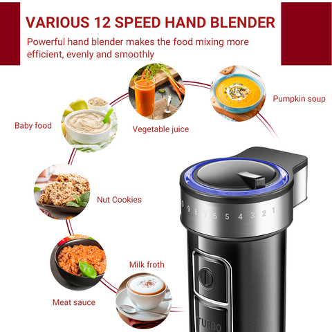 Immersion Blender 5 In 1 Handheld Electric Mixer 12-Speed Stick
