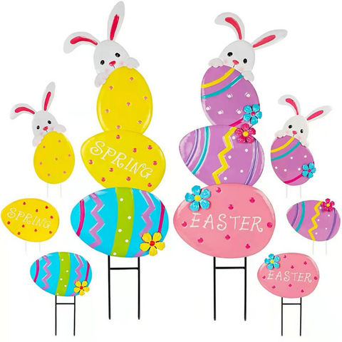6 Panneaux Décoratifs Pâques Fangoo - Lapins Avec Piquets Pour Jardin - Décor Extérieur Imperméable
