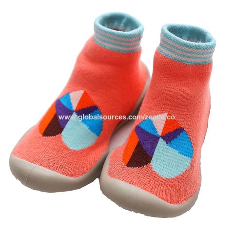 Chaussures Chaussettes pour Bébés et Tout-Petits avec Semelle Souple en Caoutchouc, Premières Chaussures de Marche Respirantes en Coton