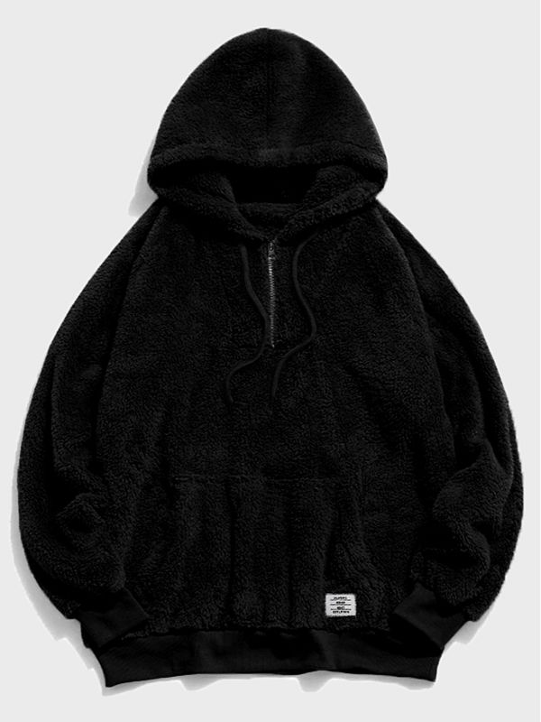 Hoodie Men Black 1/4 Zip Fleece 
