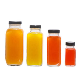 Fruit Juice 10oz Clear French Square Glass Bottles With Plastic