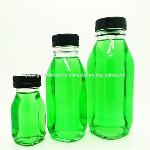 Square flat 200ml glass coffee drinks bottle with metal caps