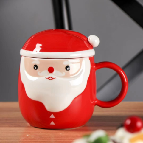 400 ml Cute Santa Coffee Mug Set w Lid and Spoon Ceramic Cup Xmas Party  Gift Set