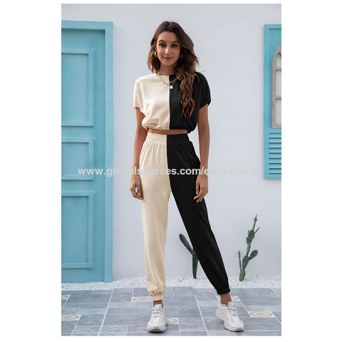 Ensembles de survêtement pour femmes, style décontracté, couleur contrastée, pantalon de jogging long, ensemble de sport deux pièces en gros