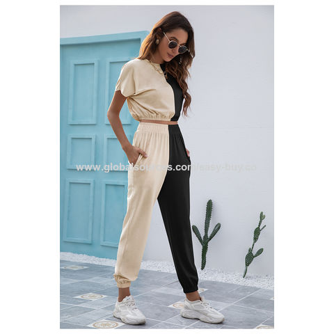 Ensembles de survêtement pour femmes, style décontracté, couleur contrastée, pantalon de jogging long, ensemble de sport deux pièces en gros
