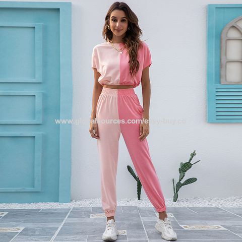 Ensembles de survêtement pour femmes, style décontracté, couleur contrastée, pantalon de jogging long, ensemble de sport deux pièces en gros