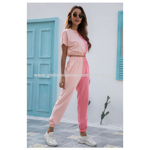 Ensembles de survêtement pour femmes, style décontracté, couleur contrastée, pantalon de jogging long, ensemble de sport deux pièces en gros