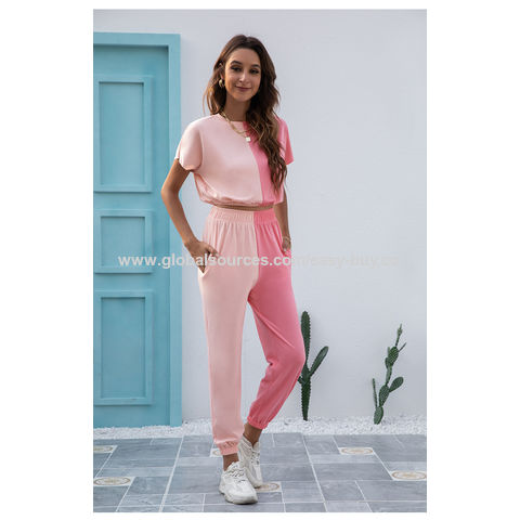 Ensembles de survêtement pour femmes, style décontracté, couleur contrastée, pantalon de jogging long, ensemble de sport deux pièces en gros