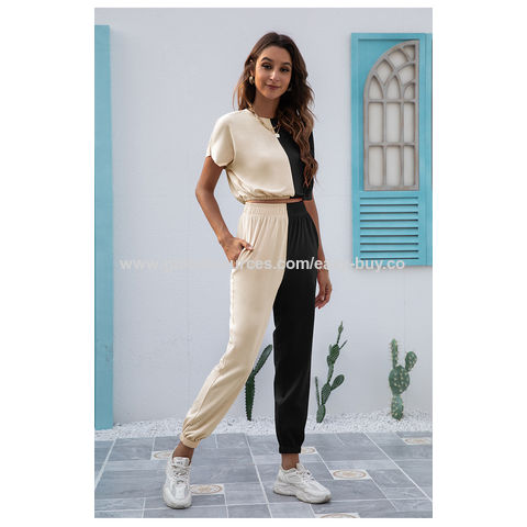 Ensembles de survêtement pour femmes, style décontracté, couleur contrastée, pantalon de jogging long, ensemble de sport deux pièces en gros
