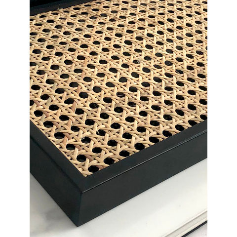 Nuevo diseño personalizado de ratán de madera negro café bandeja de escritorio caja de madera