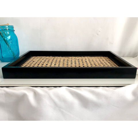 Nuevo diseño personalizado de ratán de madera negro café bandeja de escritorio caja de madera