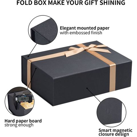 10 Pack Black Hard Gift Box with Magnetic Closure Lid 7 x 5 x 1.6  Rectangle Boxes For Gifts With Glossy Finish (Black, 10 Boxes)
