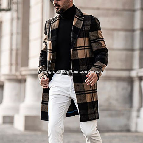 Men s Plaid Woolen Slim Mid length Casual Men s Wool Overcoat Jacket Buy China Wholesale Jacket 13.8 Globalsources