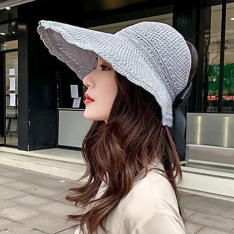 Sun Visor Hats for Women Wide Brim Straw Visors Womens Foldable Beach Visors  Summer Ponytail Beach Hat at  Women's Clothing store