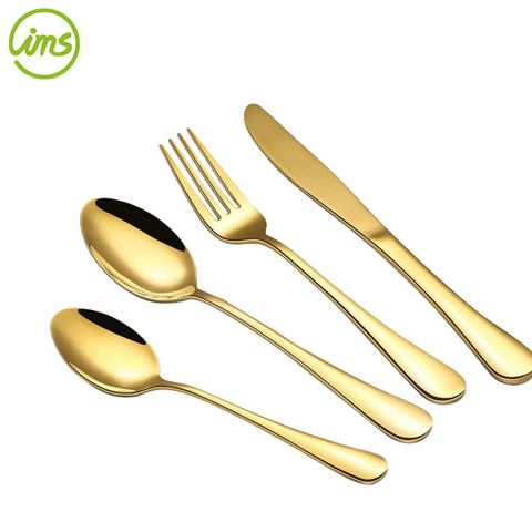 4 Pieces Titanium Plated Cutlery Sets, Gold Cutlery, Stainless