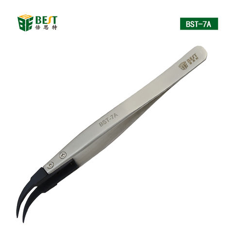 Fiber Tip Matte Black Coated Precision Stainless Steel Curved Tweezers