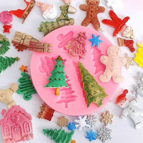 Christmas Baking Molds Christmas Cake 3D Silicone Stencils Christmas Tree  House Gift Silicone Sugar Cake for Kitchen